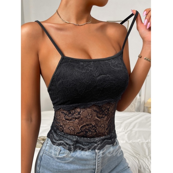 Butterfly Back Black Lace Cami Top - Picture 2 of 7